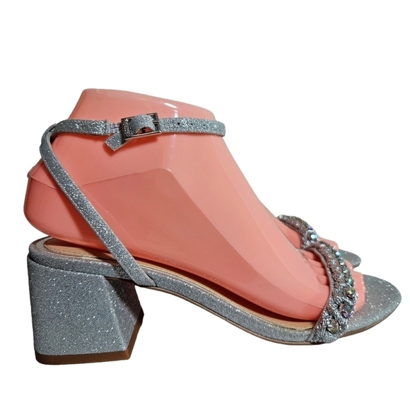 Jewel Badgley Mischka  Odonna Silver Glitter Open Toe Block Heel Sandals sz 6.5 - Picture 6 of 17